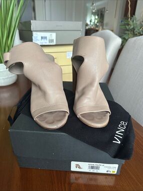 Vince Addie Taupe Leather Cutout Open-Toe Heels